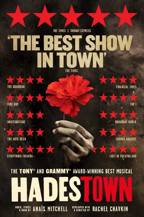 Promotional poster for Hadestown in London's West End.