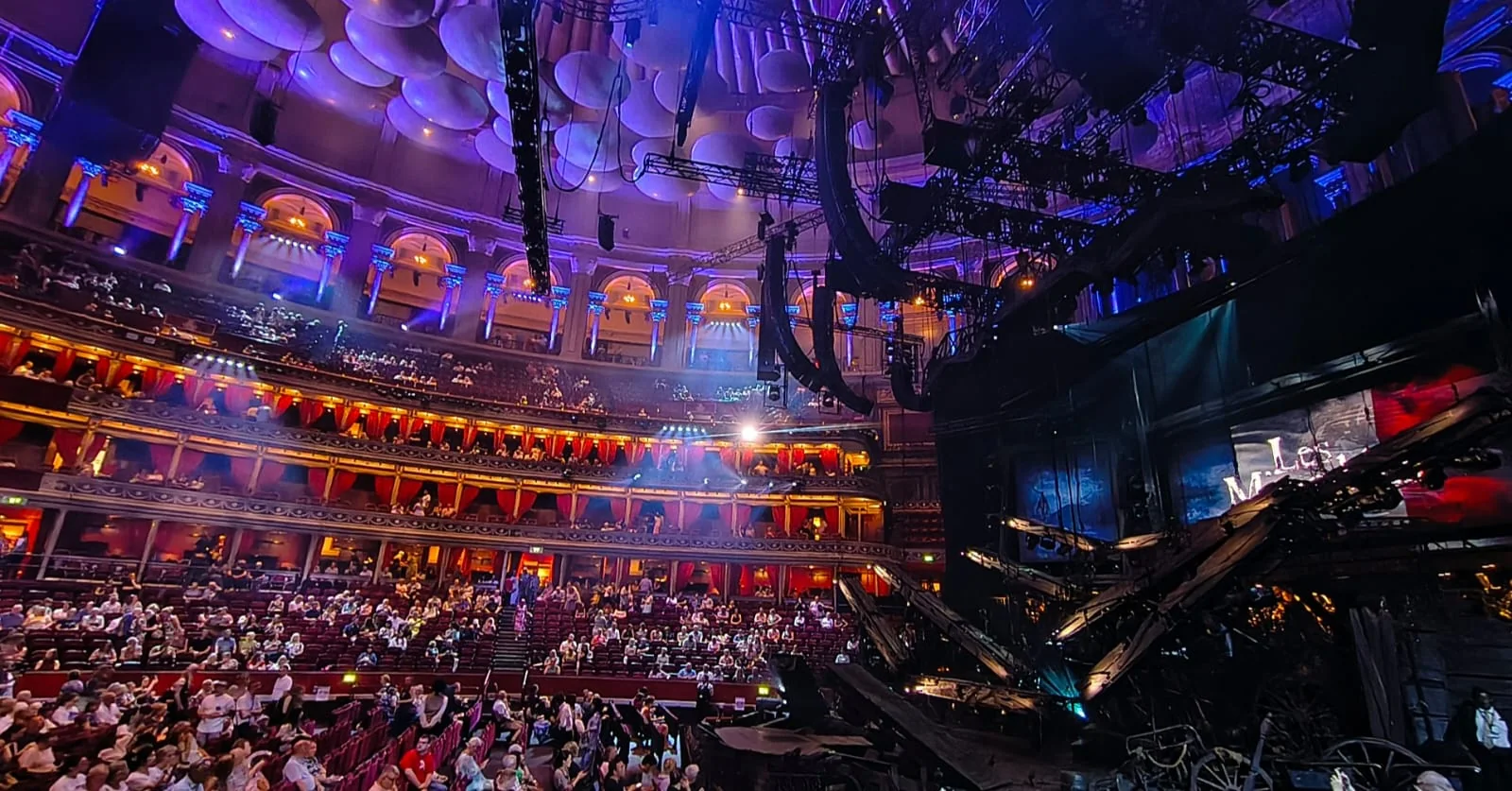 View from beside the Les Misérables stage across the Royal Albert Hall auditorium.